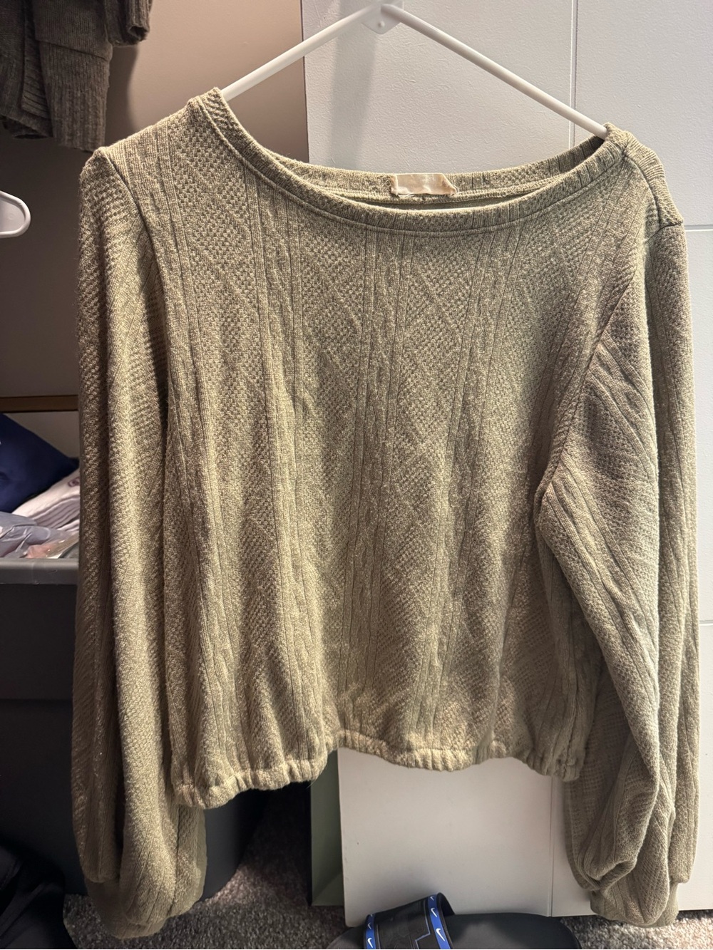 Altar’d State Olive Cable-Knit Pullover Cropped Sweater